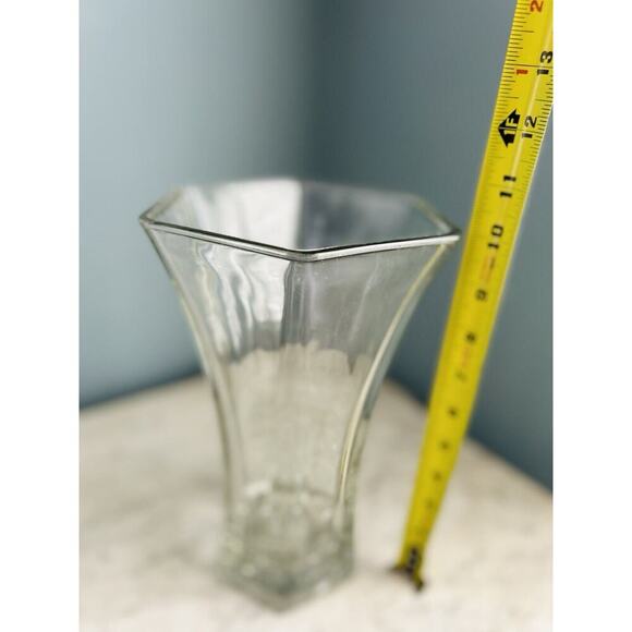 Hoosier Glass Vase 10” Tall Hexagon 6 4041 Clear Heavy Flowers Bouquet Solid - Picture 4 of 14